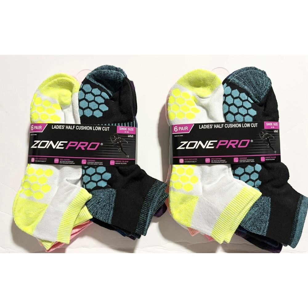 Zone Pro Womens Low Cut Socks 12 Pair Total Cushion Athletic Shoe Size 4-10 NEW